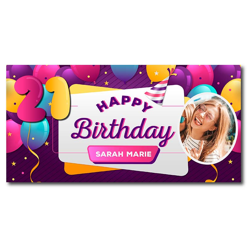 21st Birthday Banner - Purple Rays
