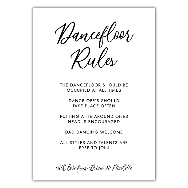 Dance Floor Rules Sign - Ivory
