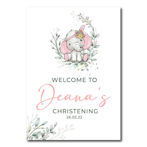 Christening Welcome Sign -  Pink Elephant