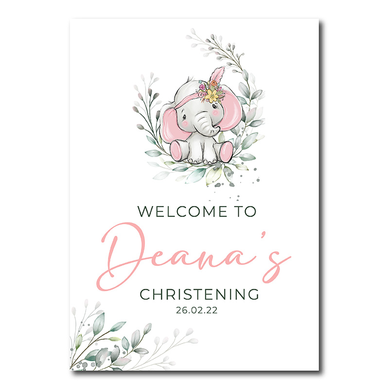 Christening Welcome Sign - Pink Elephant