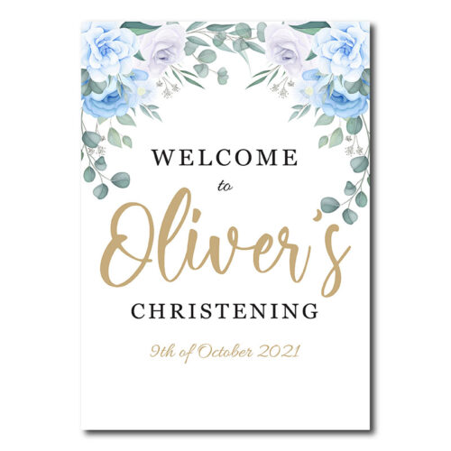 Christening Welcome Sign -  Blue Flower