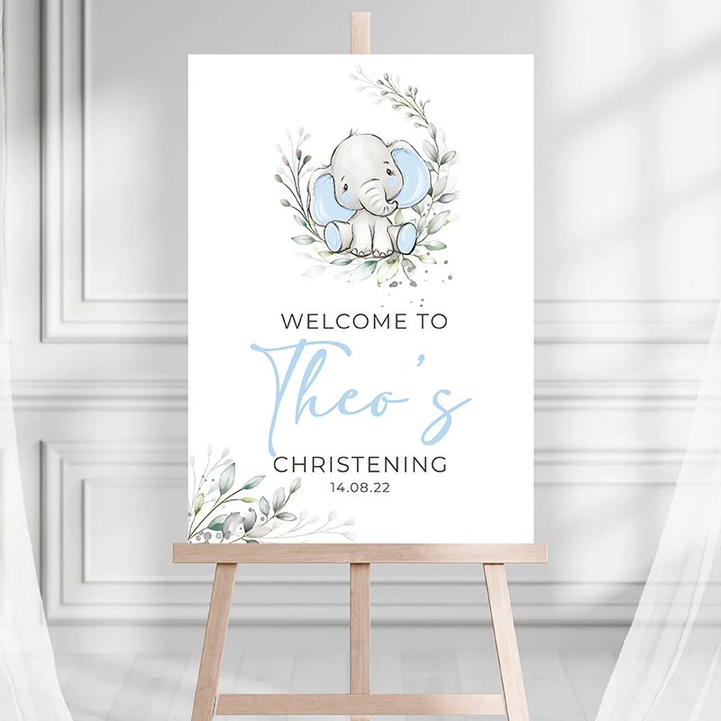 Christening Welcome Sign - Blue Elephant - Image 2