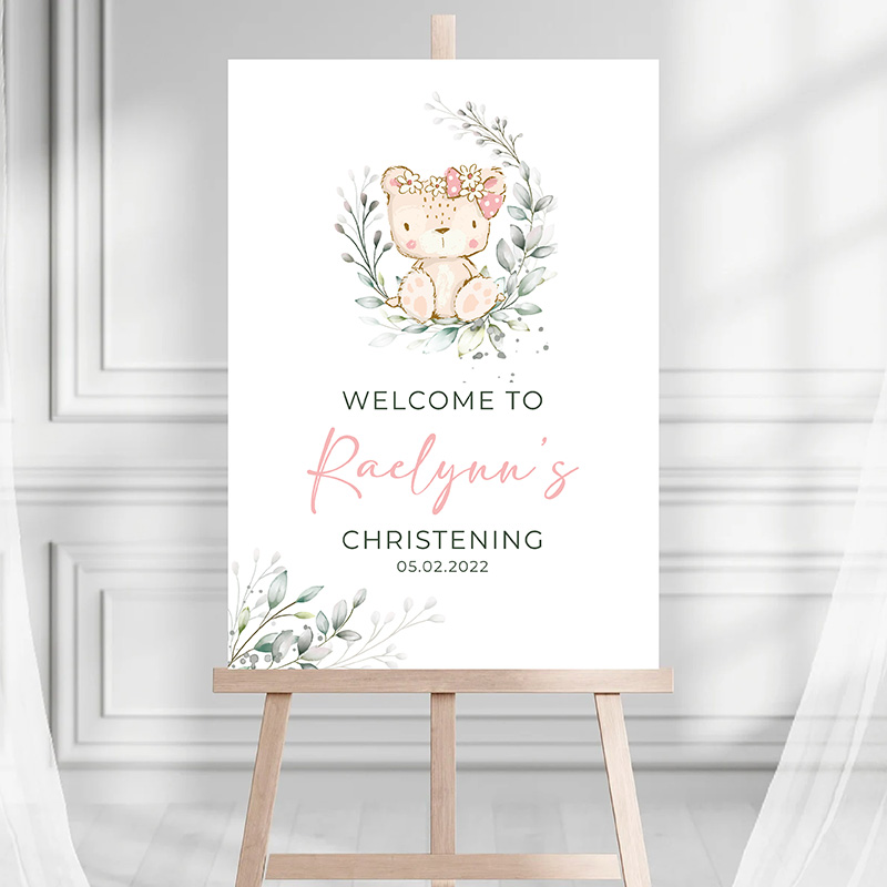 Christening Welcome Sign - Pink Teddy - Image 2