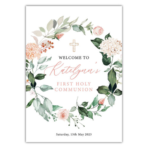 Communion Party Sign - Pink Wreath