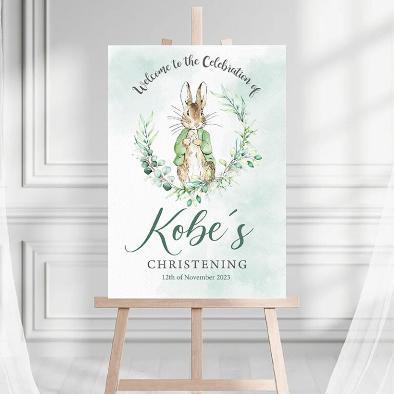 Peter Rabbit Green Rabbit Name Christening Welcome Sign - Peter Rabbit Green