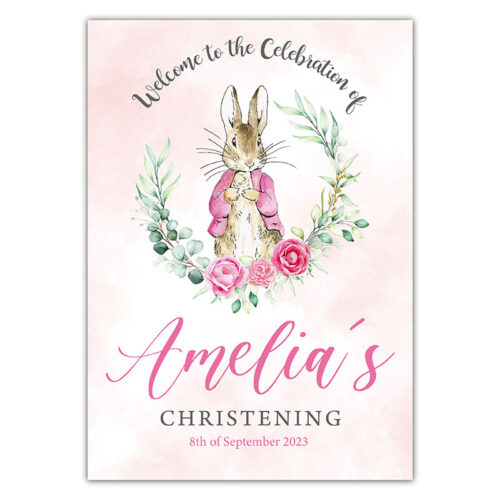Christening Welcome Sign -  Peter Rabbit Pink