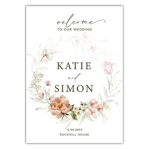 Welcome Sign - Dusky Pink Wreath