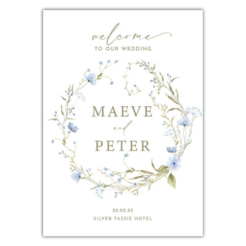 Welcome Sign - Dusty Blue Wreath