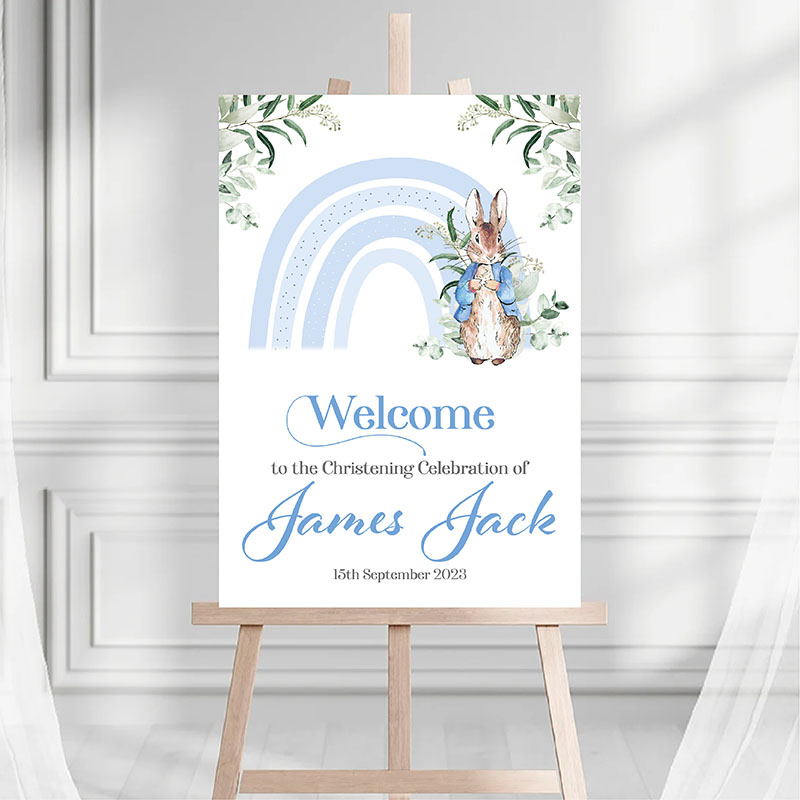 Christening Welcome Sign - Peter Rabbit Rainbow Blue - Image 2