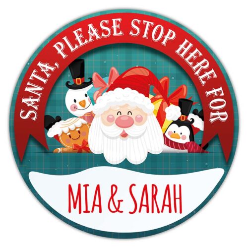 Santa Stop Here Red & White Door Sign