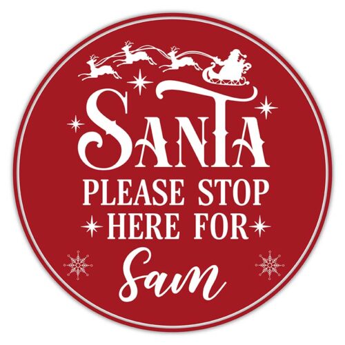 Santa Stop Here Red & White Door Sign