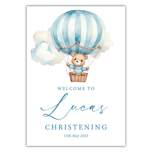 Christening Welcome Sign - Hot Air Balloon Blue