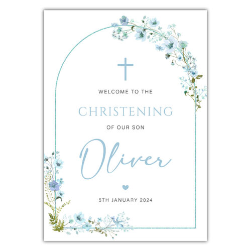 Christening Welcome Sign - Powder Blue