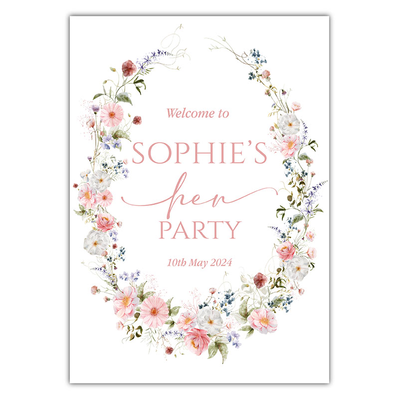 Hen Party Sign - Wild Floral Wreath