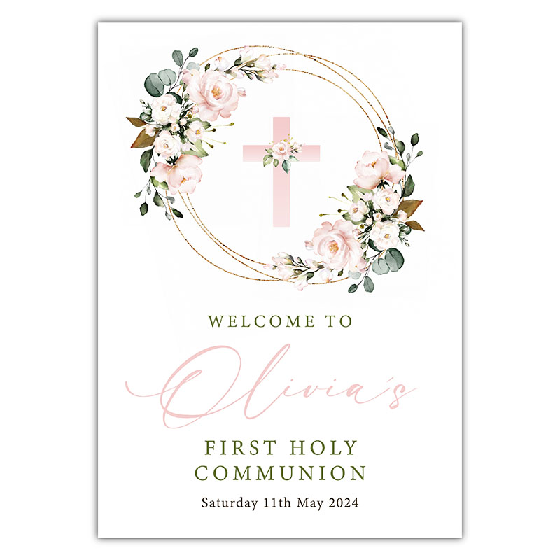 Communion Party Sign - Pink Wreath