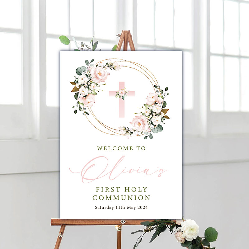 Communion Party Sign - Pink Wreath - Image 2
