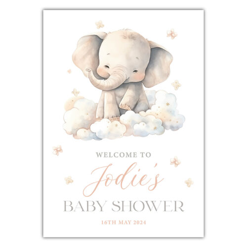 Baby Shower Welcome Sign - Elephant Clouds - Neutral