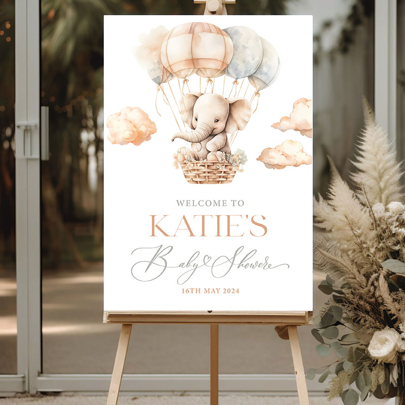 Baby Shower Welcome Sign - Elephant Hot Air Balloon - Neutral - Image 2