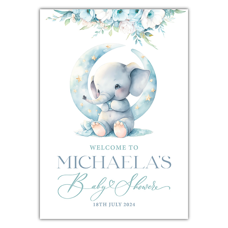Baby Shower Welcome Sign - Elephant Moon - Blue