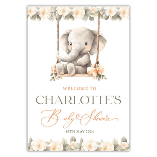 Baby Shower Welcome Sign - Elephant Swing - Neutral