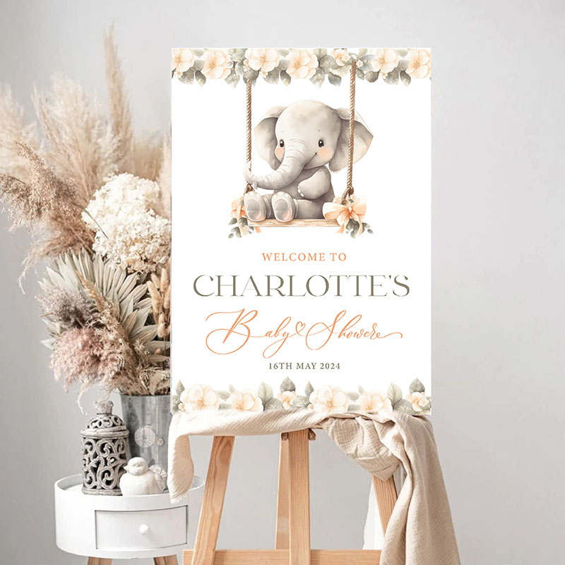 Baby Shower Welcome Sign - Elephant Swing - Neutral - Image 2