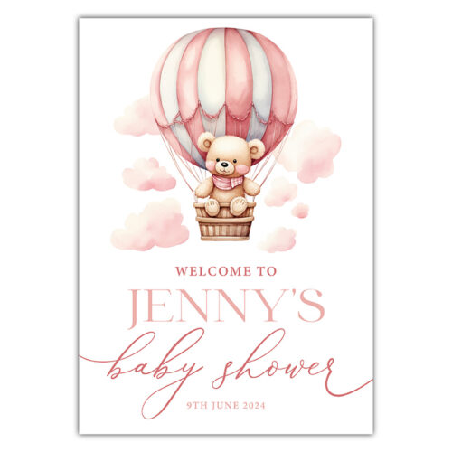 Baby Shower Welcome Sign - Hot Air Balloon - Pink