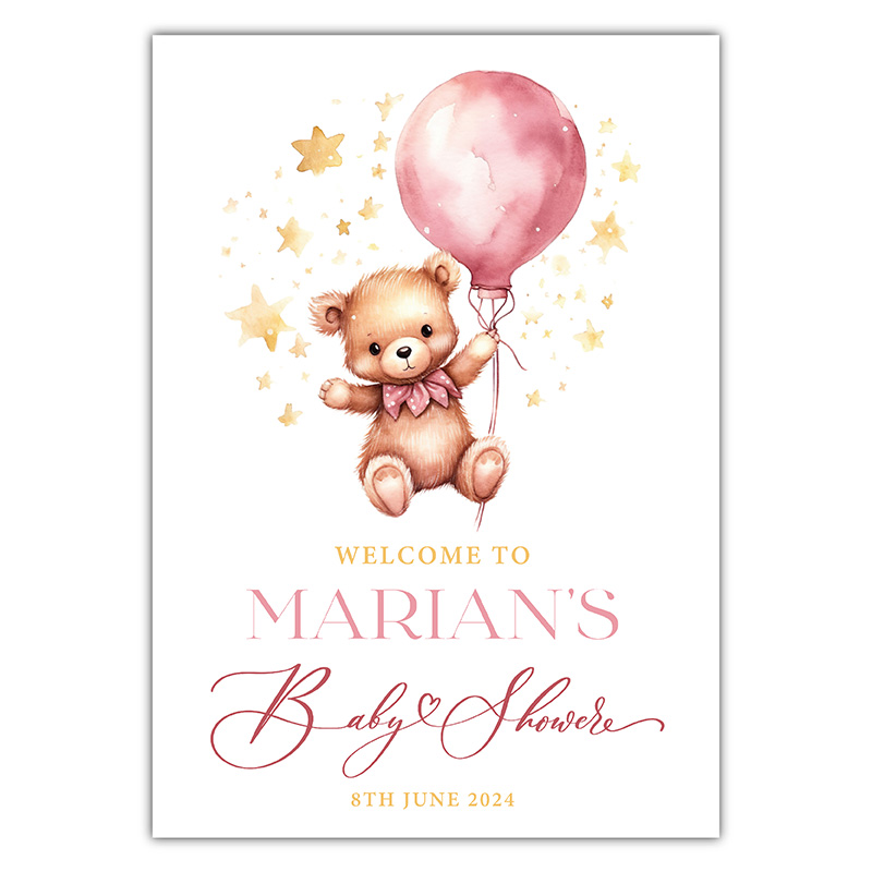 Baby Shower Welcome Sign - Teddy Stars - Pink