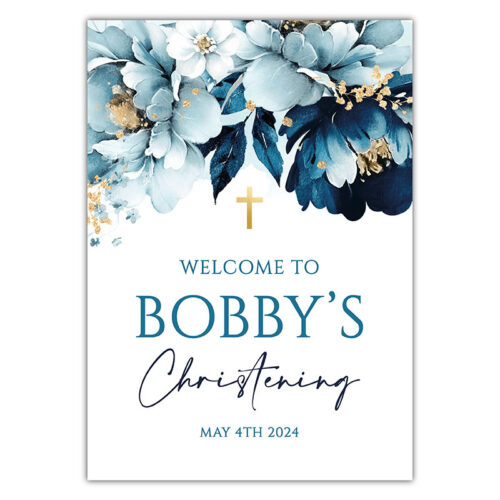 Christening Welcome Sign -  Blue Floral