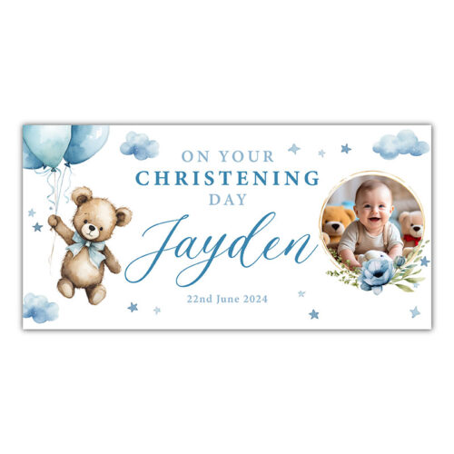 Christening Banner - Teddy Bear - Blue