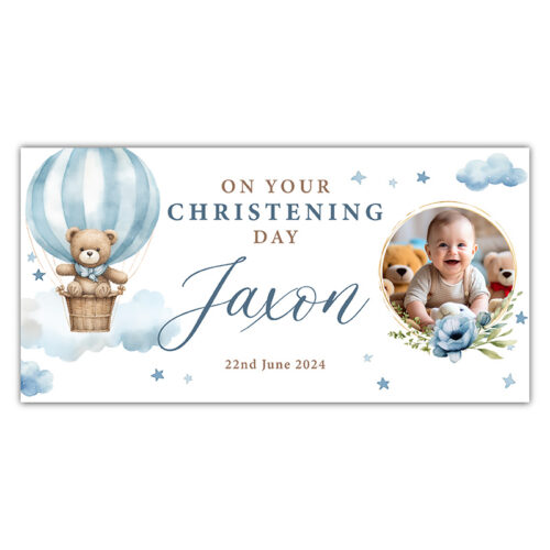 Christening Banner - Hot Air Balloon - Dusty Blue