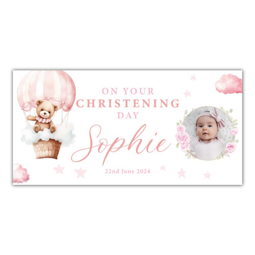 Christening Banner - Hot Air Balloon - Dusty Pink