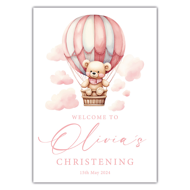 Christening Welcome Sign - Hot Air Balloon Pink