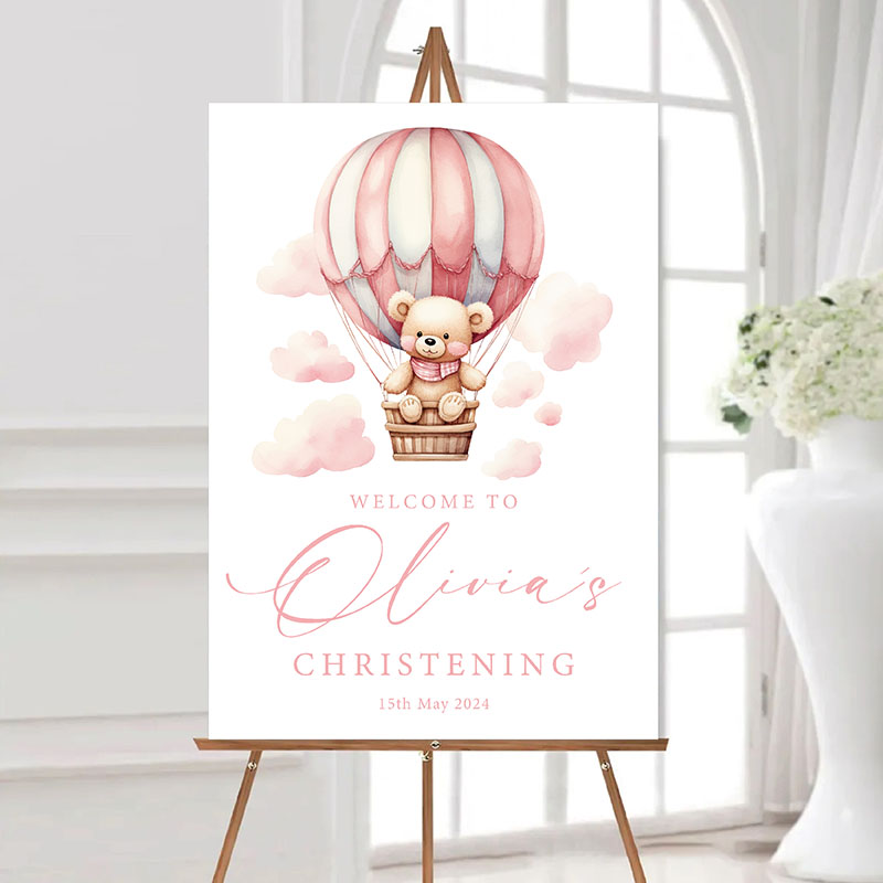 Christening Welcome Sign - Hot Air Balloon Pink - Image 2
