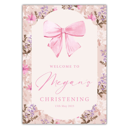 Christening Welcome Sign - Pink Bow