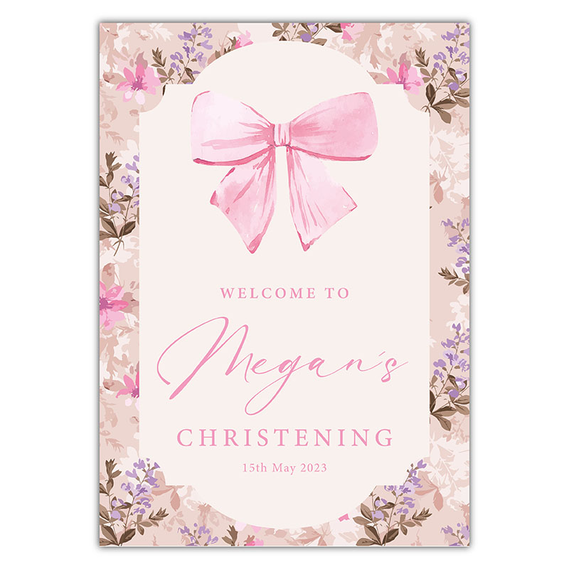 Christening Welcome Sign - Pink Bow