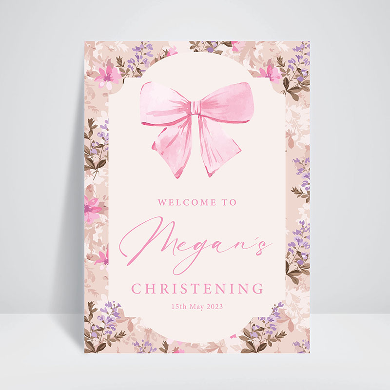 Christening Welcome Sign - Pink Bow - Image 2