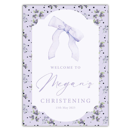 Christening Welcome Sign - Lilac Bow