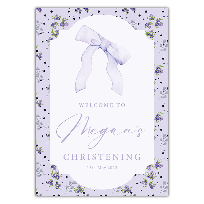 Christening Welcome Sign - Lilac Bow