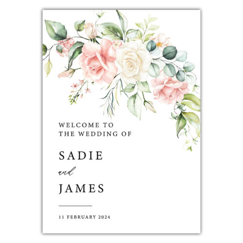 Welcome Sign - Blush Pink Roses
