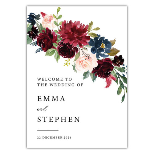 Welcome Sign - Burgundy Blue Floral