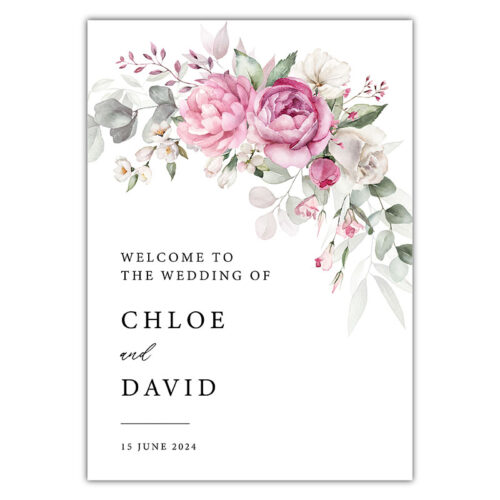 Welcome Sign - Pink White Roses