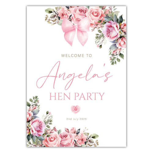 Hen Party Sign - Pink Rose Bow