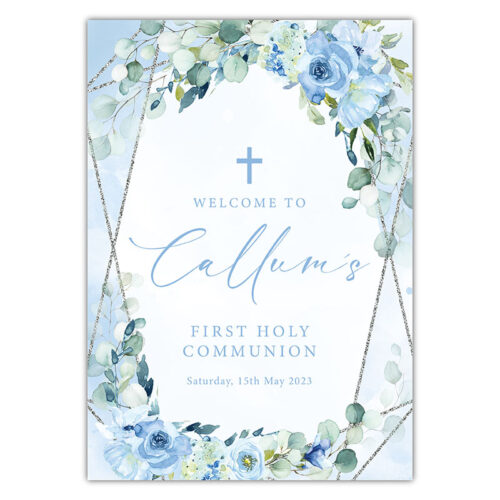 Communion Party Sign - Blue Floral