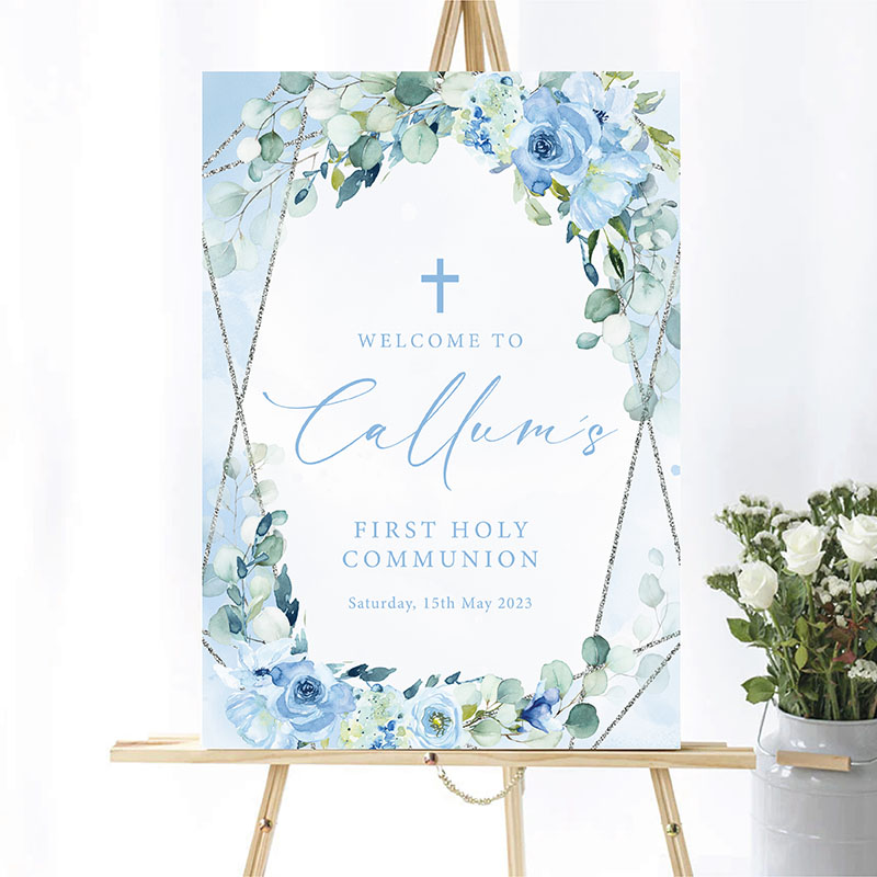 Communion Party Sign - Blue Floral - Image 2